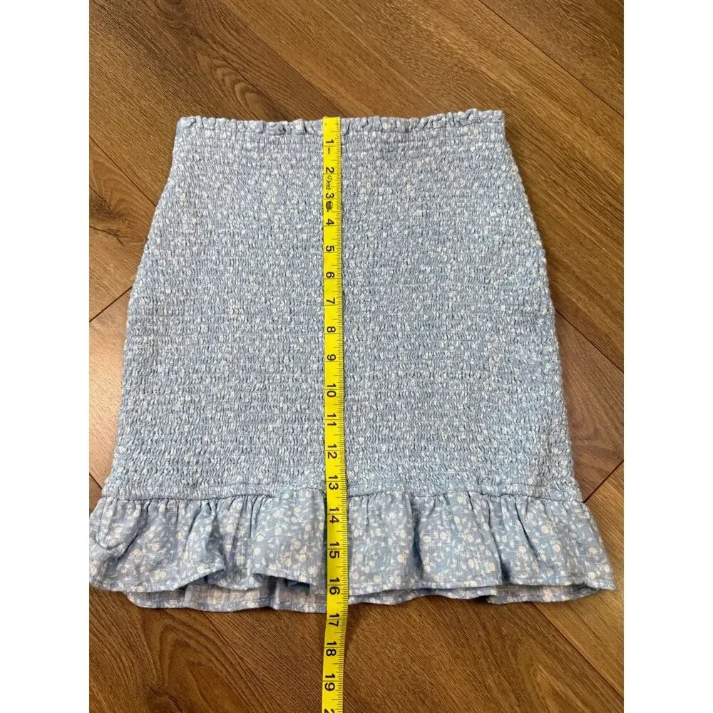 Abercrombie & Fitch Smocked Mini Skirt Blue Floral Ruffle Hem Size Small